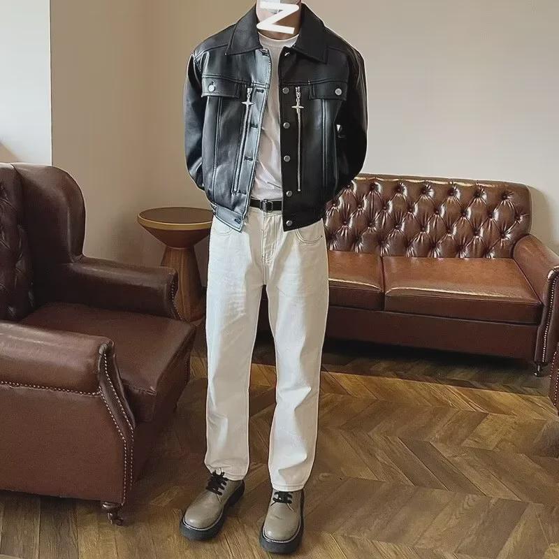 Men's Korean-Style Trendy Leather Motorcycle Jacket: Casual, Handsome, and Lightweight for Spring, Summer, and Autumn.