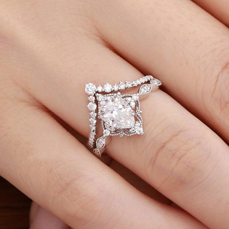 Huitan  New Designed Wedding Set Rings for Women Luxury Cubic Zirconia Engagement Party Temperament Female Finger Jewelry