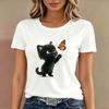 Unisex Print Tshirt Cute Kitten Graphic Casual Short Sleeve Round Neck Tee Top Fashion Animal Lover Shirt White Black