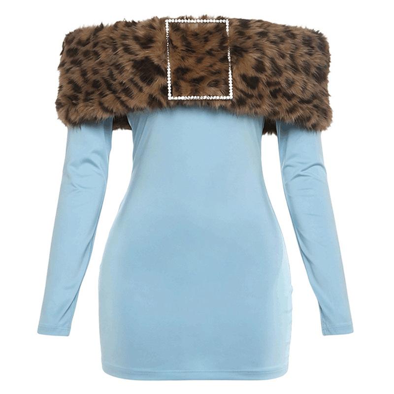 Abito da donna autunno e inverno stile europeo e americano nuovo temperamento elegante giacca con colletto in pelliccia patchwork spalla a una parola manica lunga aderente ai fianchi