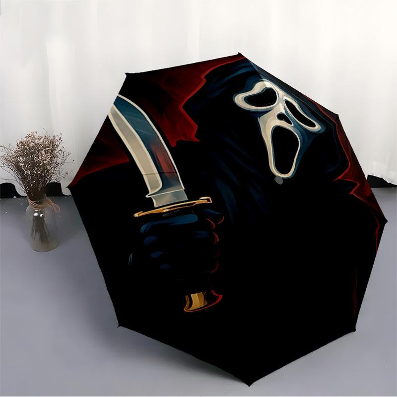 1PC Scream Mask Automatic Folding Umbrella - Compact 8-Rib Design, Durable Plastic & Iron,  F010606
