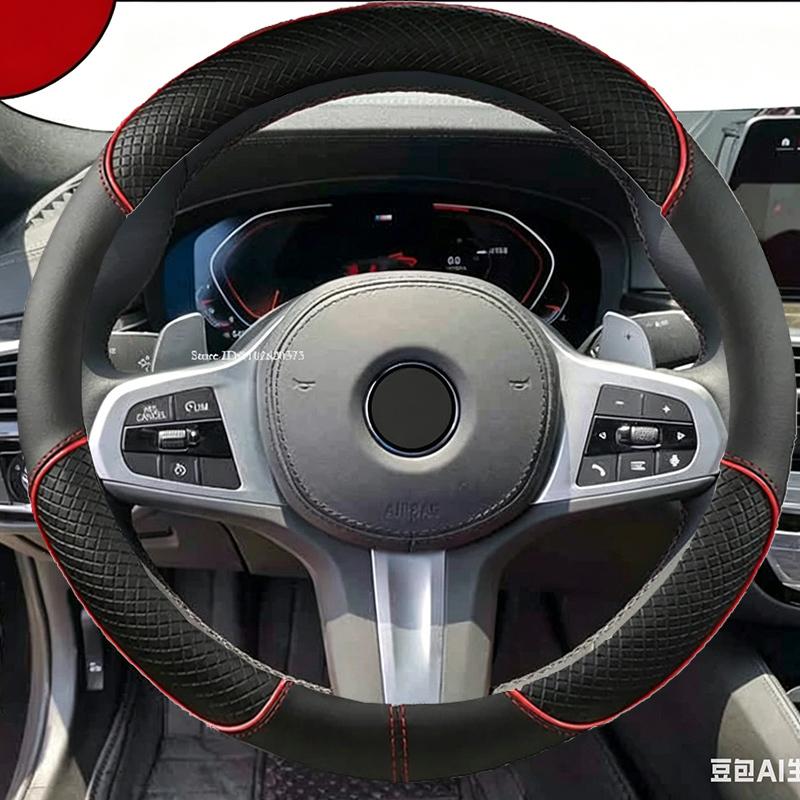 Hand Sewing Car Steering Wheel Cover For Bmw M Sport G Series Black Openwork Leather Protect Sheath Accessories