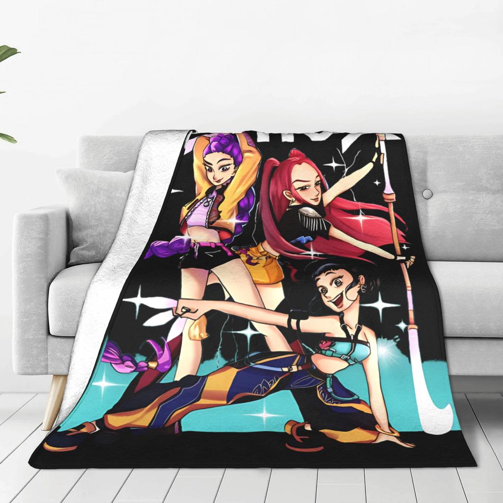 Huntrix Girl Warriors Demon Hunters Flannel Blankets  Warm Throw Blanket for Bedroom Decorative Funny Bedspread Sofa Bed Cover