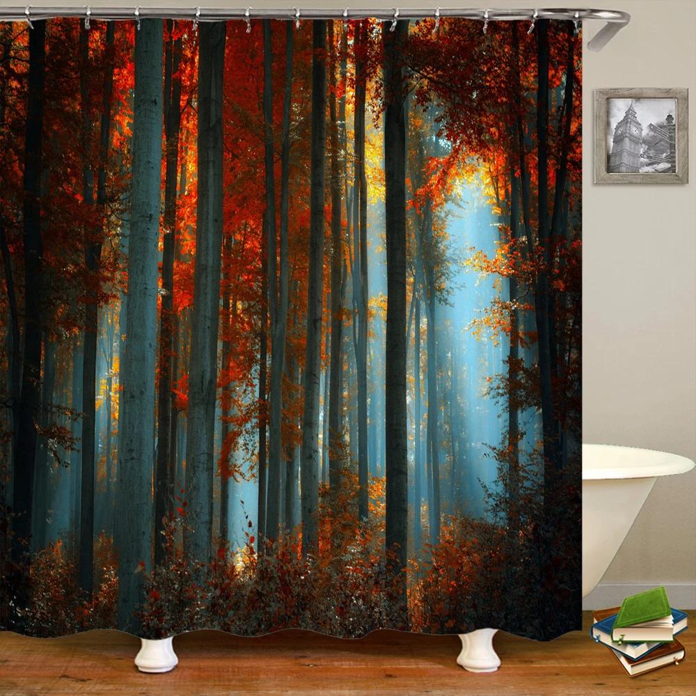 3D Nature Forest Trees landscape Bathroom Shower Curtain Home Decor Curtain Fabric Waterproof Shower Curtain With Hook 180x200