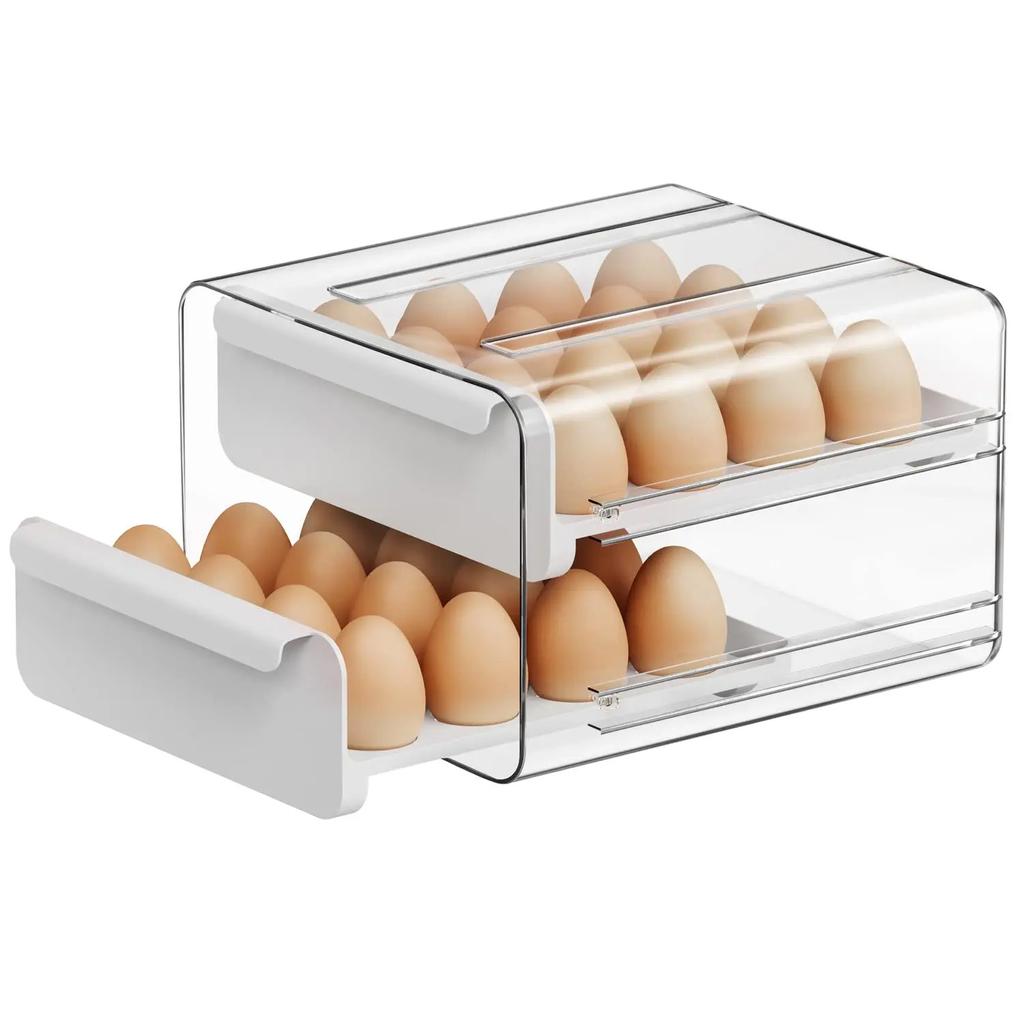 32 Eggs Holder for Refrigerator, Egg Storage Container Organizer Bins with Handles, Stackable Clear Plastic Egg Holder(2 Layer)