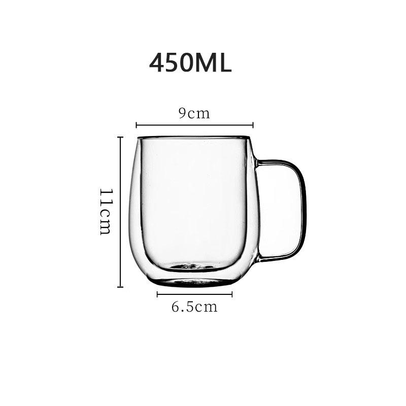 250/400ml Värmebeständig Hög Borosilikatglas Mugg Dubbelväggigt Glas Kaffekopp med Handtag Mjölk Vattenkopp Klara Koppar Gåva