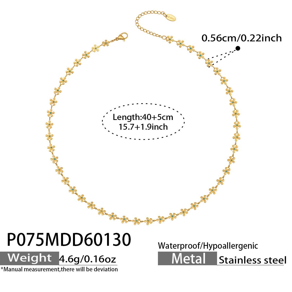 

Blue enamel flower pendant necklace, stainless steel plated with 18k gold, fresh and stylish fashion choker P075-40+5cm