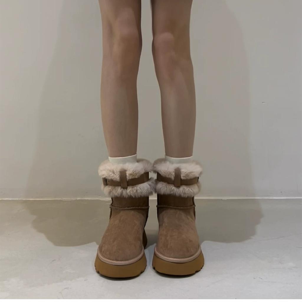 Comfortable Thick Sole Short Snow Boots Women Plush Warm Fashion Height Increasing Ankle Boots Casual Fuzzy Cotton Shoes