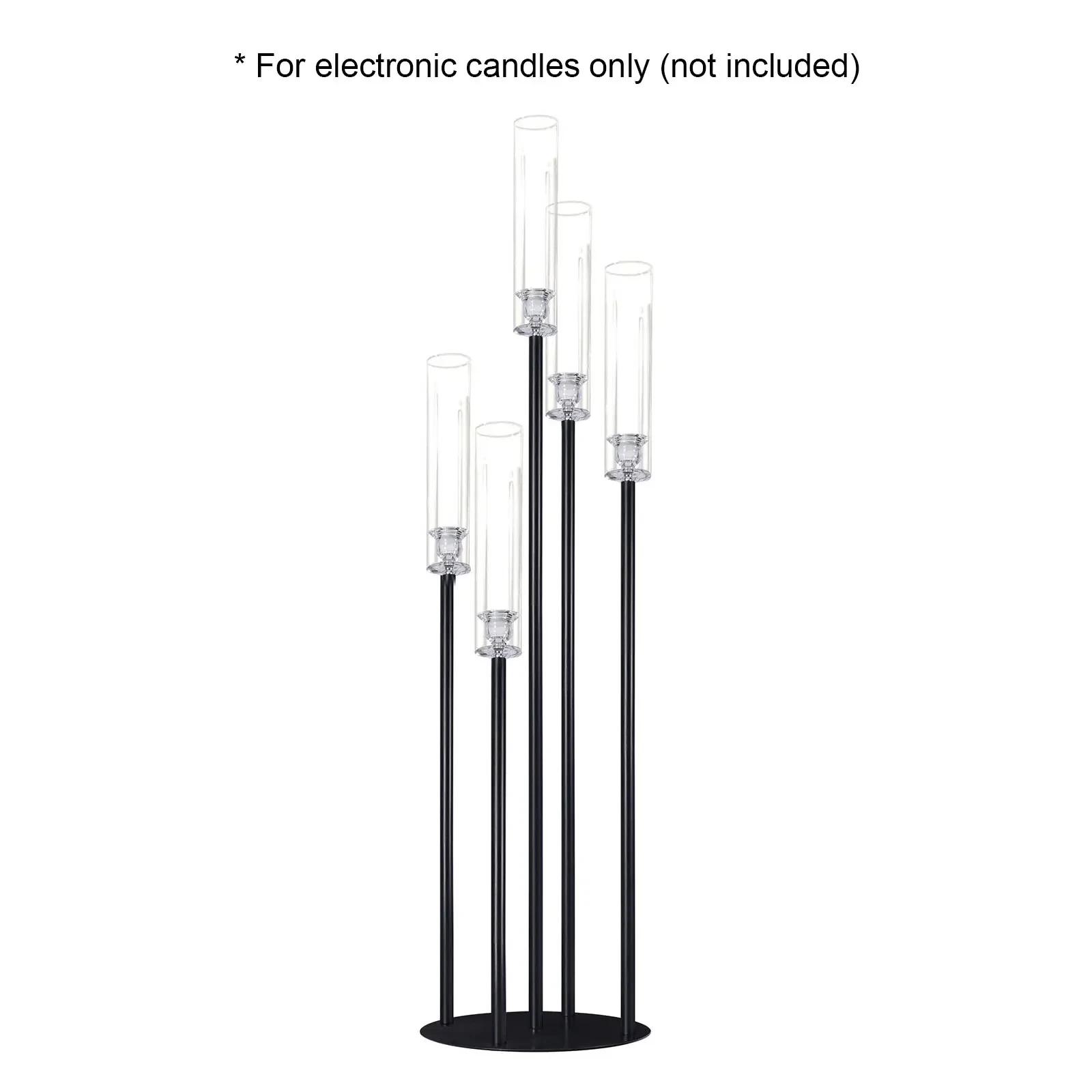 

Black Taper Candle Holders for LED Candles Metal 5 Arms Candelabra Candlestick Holders for Wedding Engagement Party Decoration 105 cm Tall чёрный