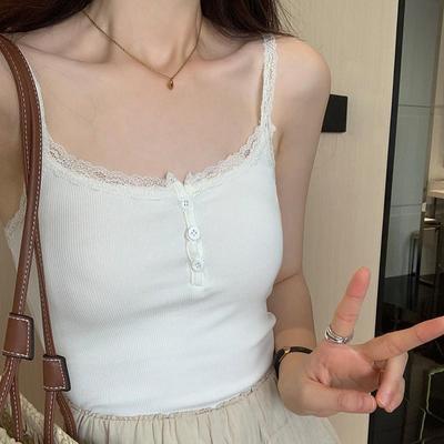 Spitzen-Camisole im neuen Stil mit Brustpolster – dünnes Knopfoberteil für heiße Mädchen im Sommer