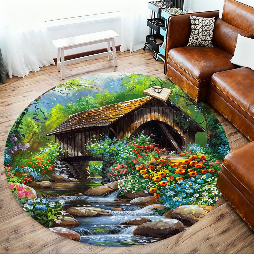 1PC bridge flowers Office Round Area Rug, Under Office Chairs Bedroom Living Room Home Decor, Carpet for Office -1110031