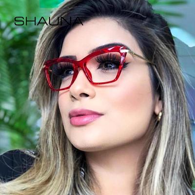 Spring Hinge Unique Faceted Eyeglasses Frame Women Transparent Cat Eye Glasses UV400