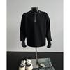 Black Half Zipper Deconstruction Design Shoulder Padded Sweater Men's Autumn and Winter American High Street Willow Nails Long-sleeved