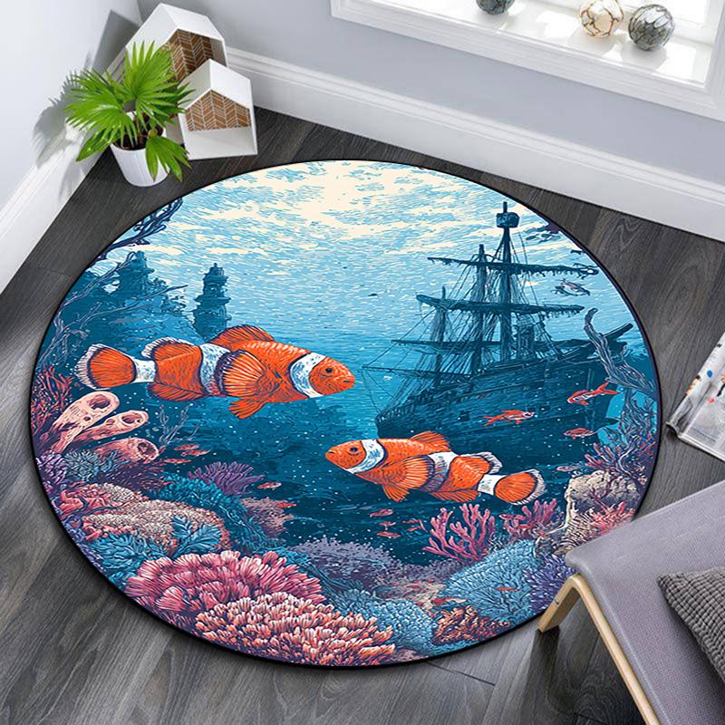 

Clownfish Round Area Rug,Carpet Rug for Living Room Bedroom Sofa Playroom Decor,Non-slip Floor Mat 80cmx80cm