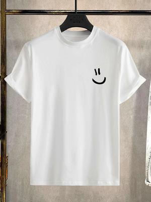 Camiseta Estampada Sorriso para Mulheres Unissex Casual Gola Careca Manga Curta Moda Verão Camisetas Top
