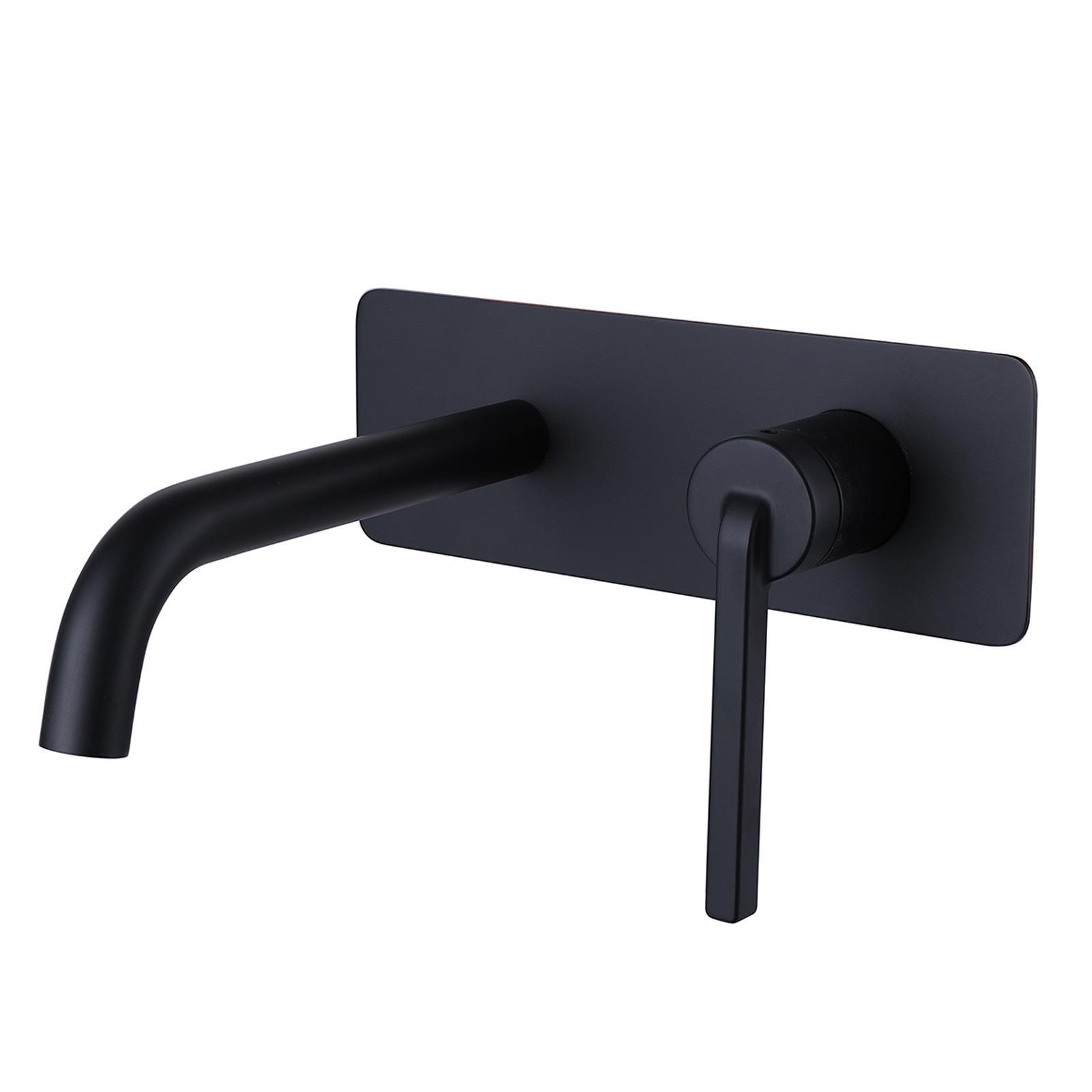 Weihao Brushed Gold Uncoated Brass Modern Basin Faucets Wall Mounted Basin Faucets (Black,Brass)