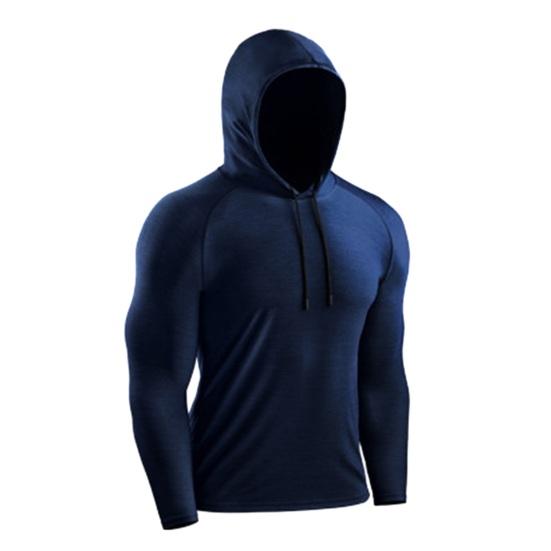Men Summer Sports Hoodie Long Sleeve Drawstring Elastic Loose Sweat Absorption Quick Dry Soft Breathable Solid Color Basketball Sports Top