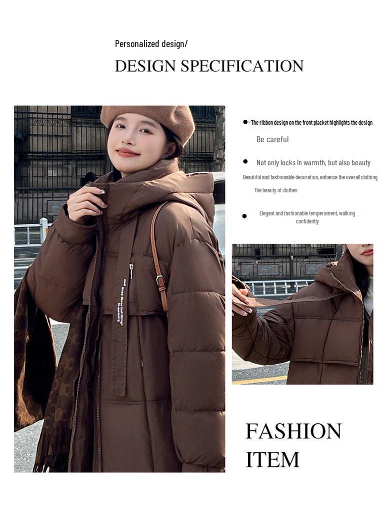 Women's Loose Fit Hooded Mid-Length Down Cotton Coat - Korean Style, Plus Size, Thickened Winter Outerwear