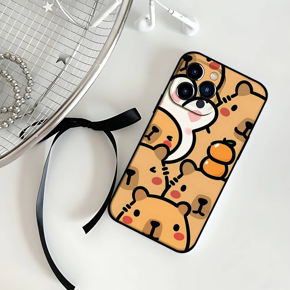 C-Cartoon-C-Cutes C-Capybara Handyhülle Schwarz Passend für iPhone 17,16,15,11,13,14 Pro Max,Plus,X,Xr,Xs Max,13Mini