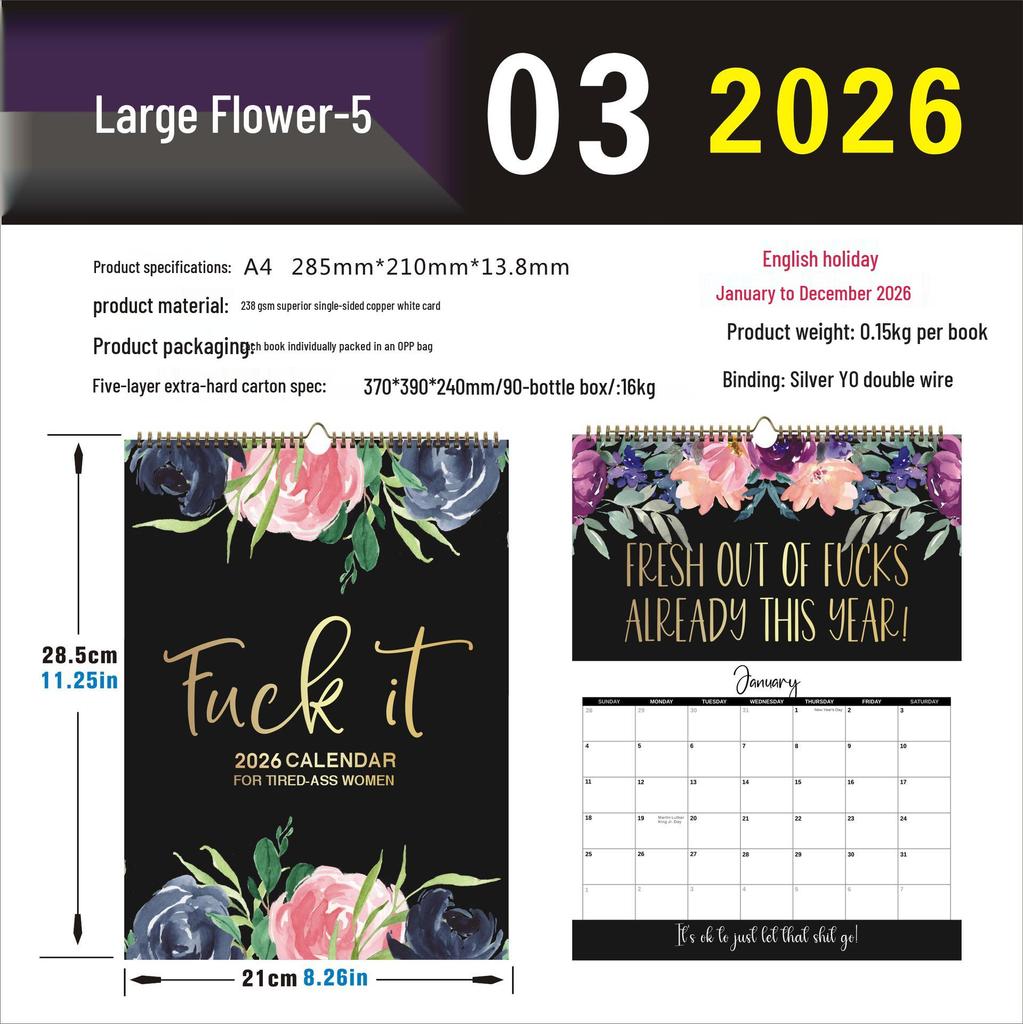 2026 English Wall Calendar - New Styles with Countdown Feature, Various Designs Available
