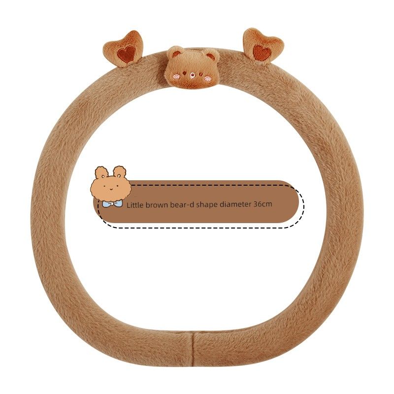 Car Steering Wheel Cover Summer Cartoon Cute Bear Short Plush Women's Steering Wheel Cover Universal for All Seasons Non-Slip and Warm