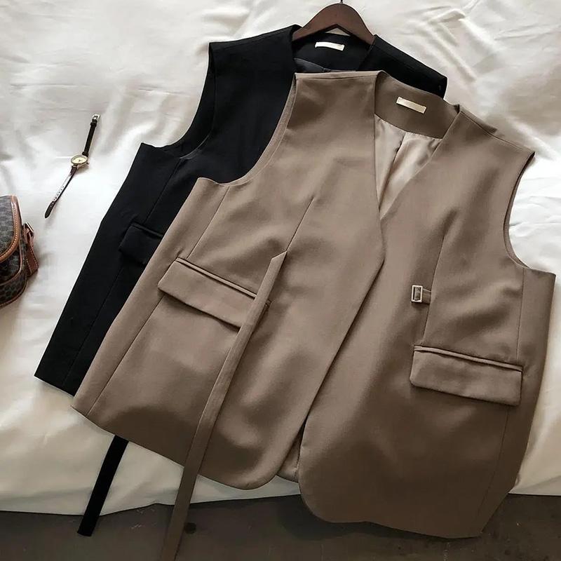 Vest for Women Autumn Warm Stretchy Long Sleeveless Oversize Casual V-neck Vest