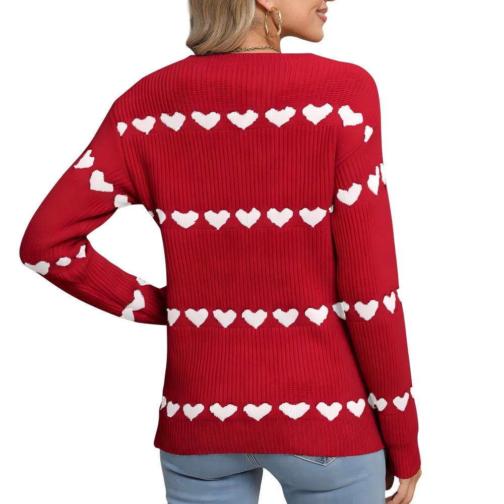Europe, America, autumn and winter new hot-selling sweaters women's  Valentine's Day love round neck pullover knitted sweater top
