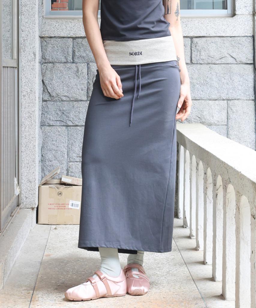 Sordi Two-Tone Long Skirt_Charcoal