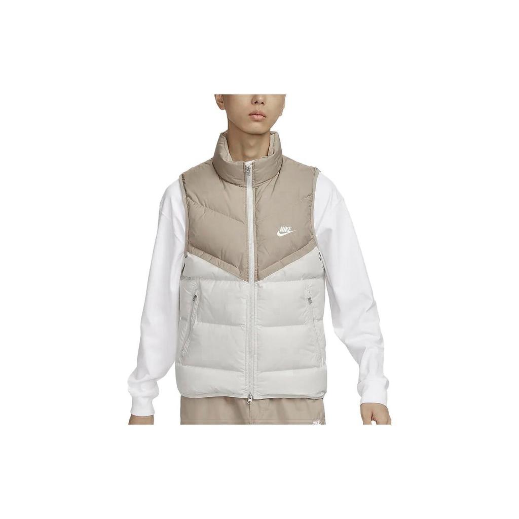Nike Patchwork Stand Collar Zippered Down Vest Sport Casual Men Vests Khaki FB8184-247