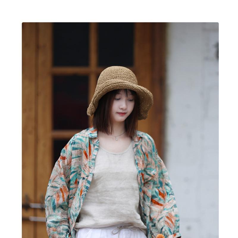 Women S Literary Retro Cotton Linen Floral Long Sleeve Loose Mid Length Shirt