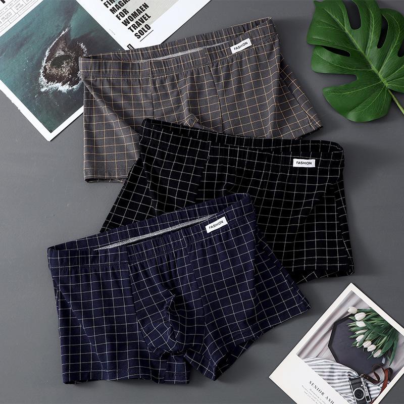 Men's Fall Fashion New Check Cotton Breathable Flat Angle Underwear