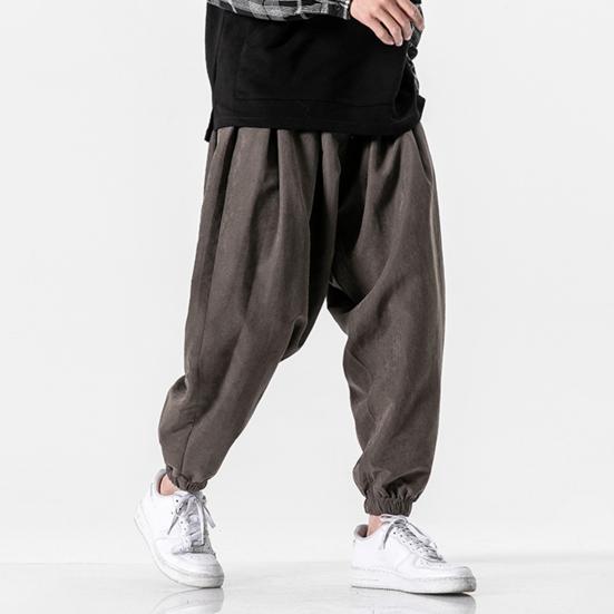 Mid-Rise Elastic Waistband Drawstring Pockets Solid Color Men Bloomers Spring Autumn Thin Style Hip Hop Trousers Streetwear