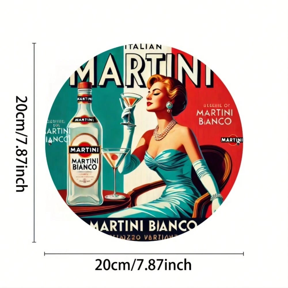 Cartello Murale in Metallo Vintage Cocktail Martini 20x20 cm Design Donna Elegante che Beve Decorazione per Home Bar