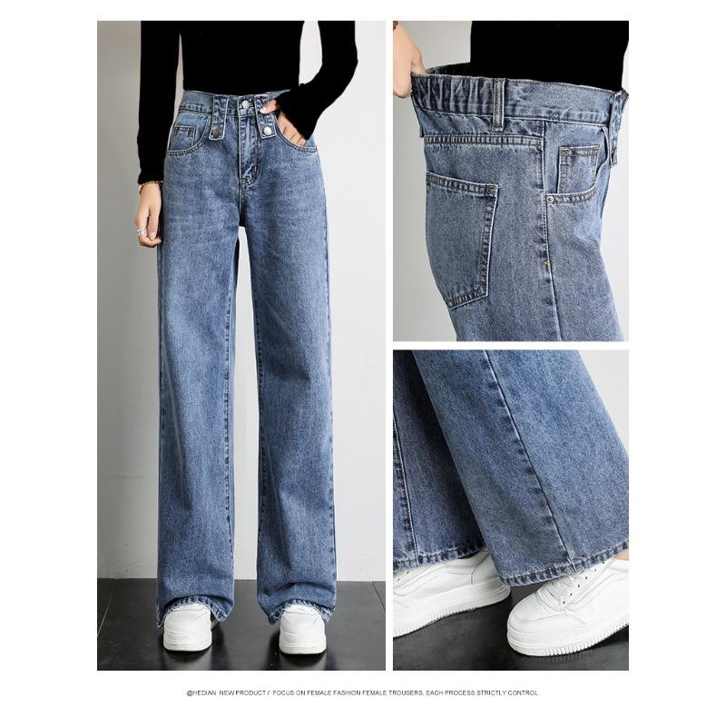 High-waisted Elastic Straight-leg Jeans Woman
