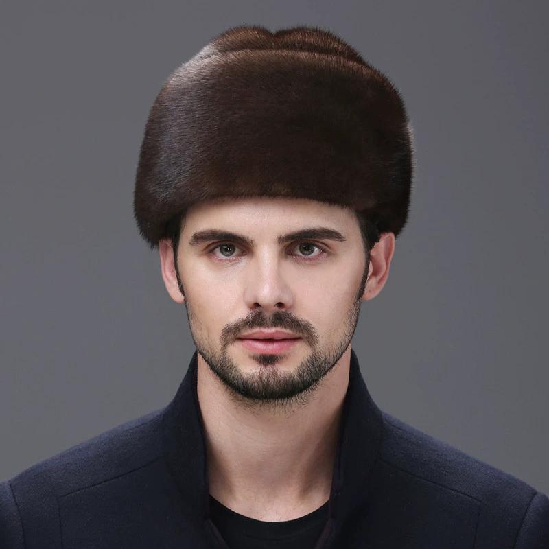 Imported Mink Hat Men's Whole Mink In the Elderly Fur Hat Winter Warm Cotton Hat Mink Landlord Hat
