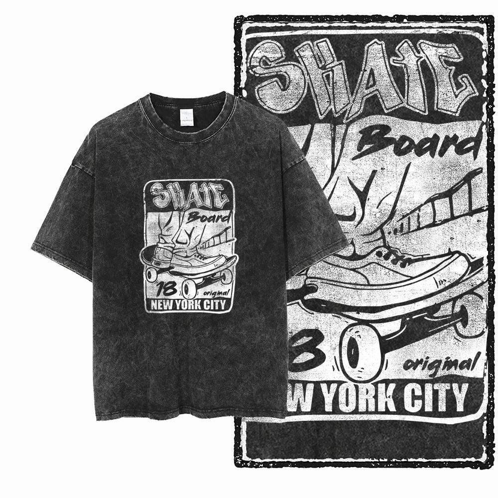 YD SKATE THEME Printed Cotton Acid Washed Graphic Unisex T Shirt Cool SKATEBOARD Streetwear Men Tshirts Big Size Tee for Men