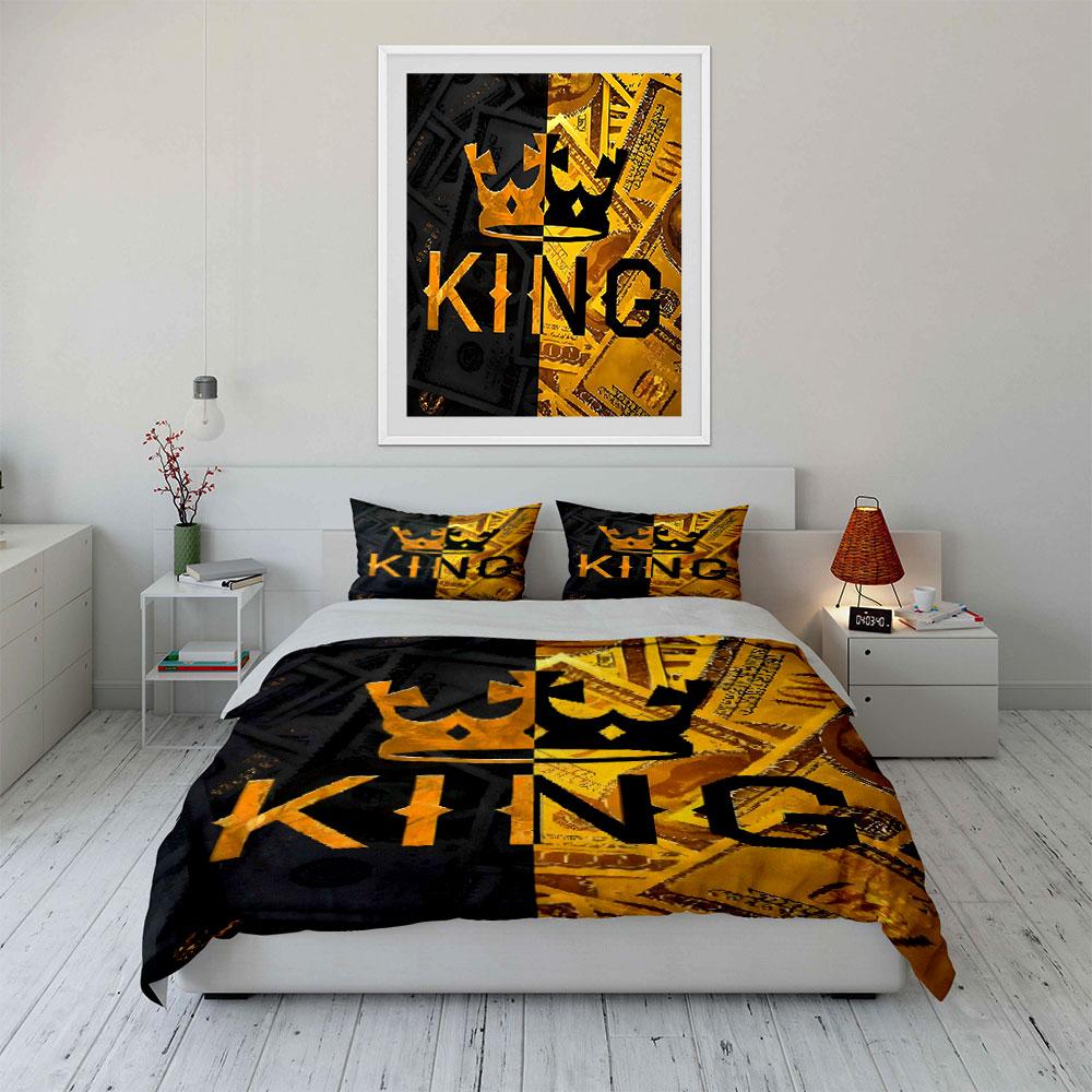 Crown and Money King Design Bedding Duvet Cover Set (1*Duvet Cover 2*Pillowcases, without duvet insert)