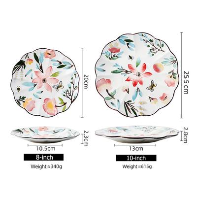 Flower-shaped Ceramic Serving Plate Floral Design Dinner Dishes Microwave Safe Dinnerware Dessert Plate 8/10 Inch