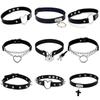 1PC Punk Rock Gothic PU Leather Necklace Heart Round Spike Rivet Collar Studded Choker Chain Necklace Handmade Body Jewelry