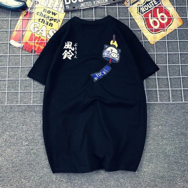 Japan Fengtian Store Pig Wind Chimes Cartoon Simple Printing Teen Couple T-Shirt Men's and Women's Short Sleeves