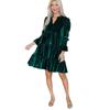 Women's Long Sleeve Velvet Christmas Dress - Autumn Winter New Collection with Elegant Shirred Detail