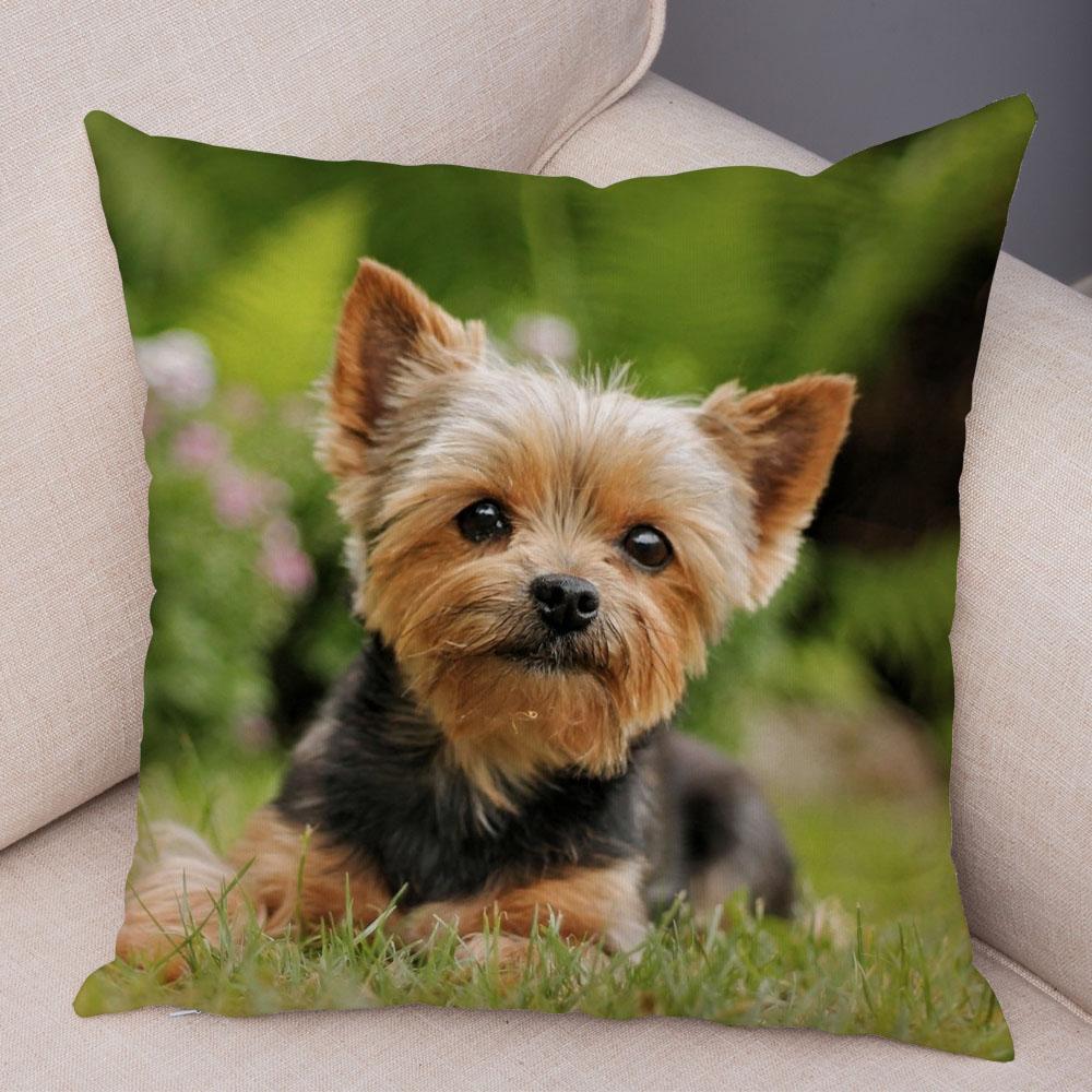 Cute Pet Animal Cushion Cover MINI Yorkshire Dog Polyester Pillowcase Decorative  Print  for Sofa Home Ca