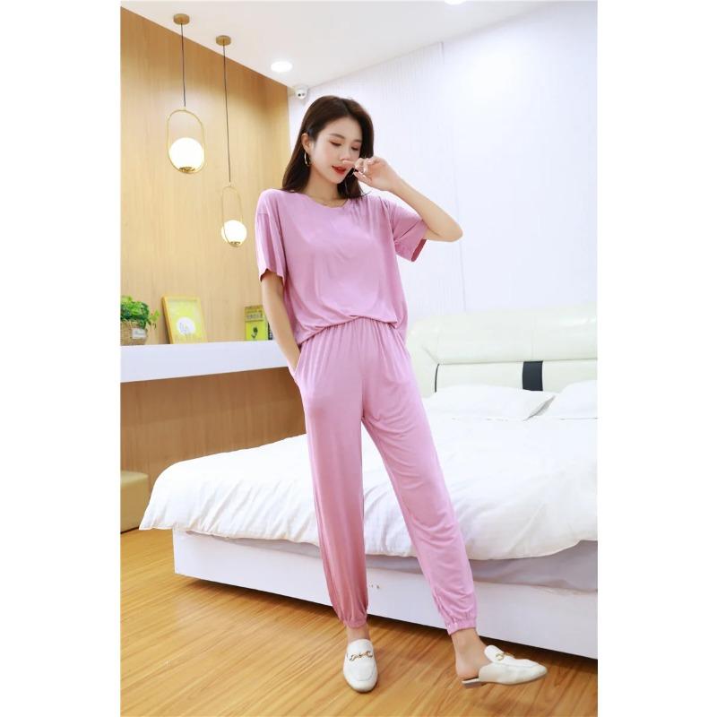 Frühlings- und Herbst-Modal-Pyjama-Set für Damen, große Hauskleidung, lockerer zweiteiliger Sommer-Pyjama, Schlafanzug für Damen