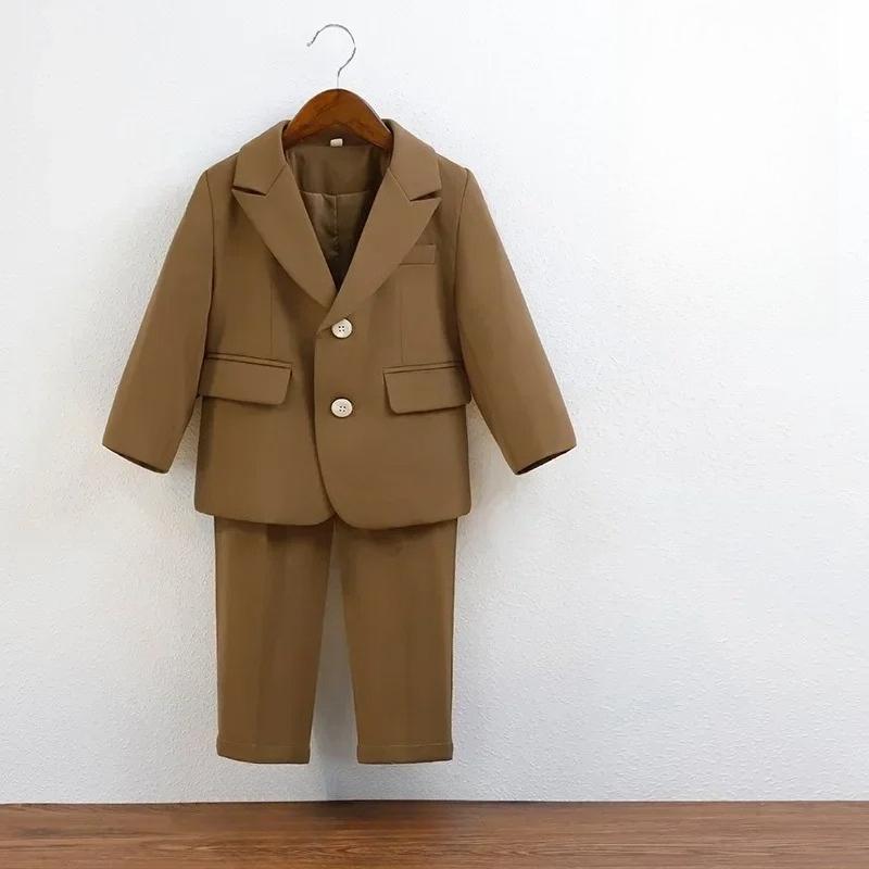 Suit for Boys Fall Casual Children School Uniform Outfits Handsome Kids Host Performance Costume 2-12Y Boy Birthday Blazers Set