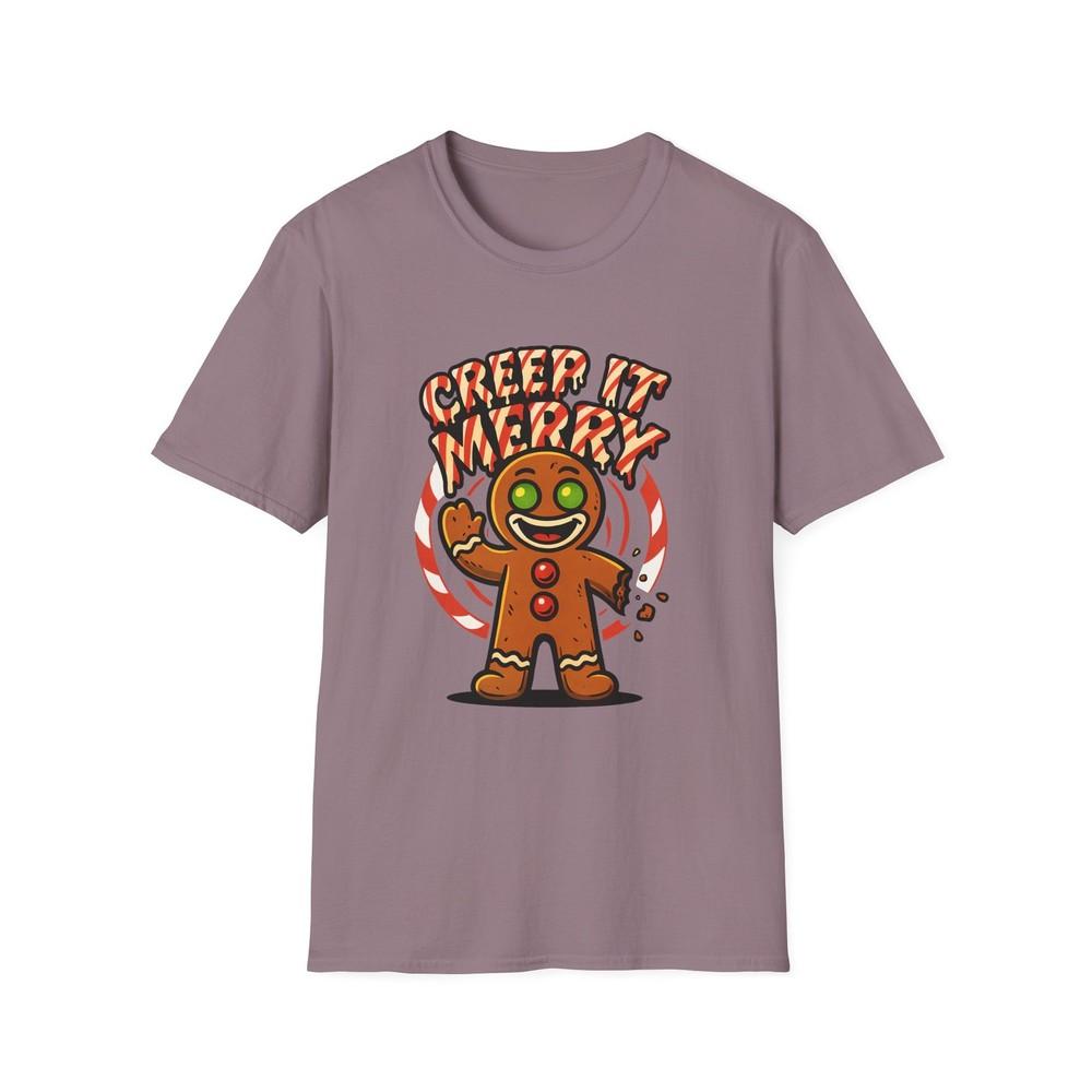 

Unisex Softstyle T-Shirt Creepy Gingerbread Man Cartoon Holiday Spooky Graphic 4XL
