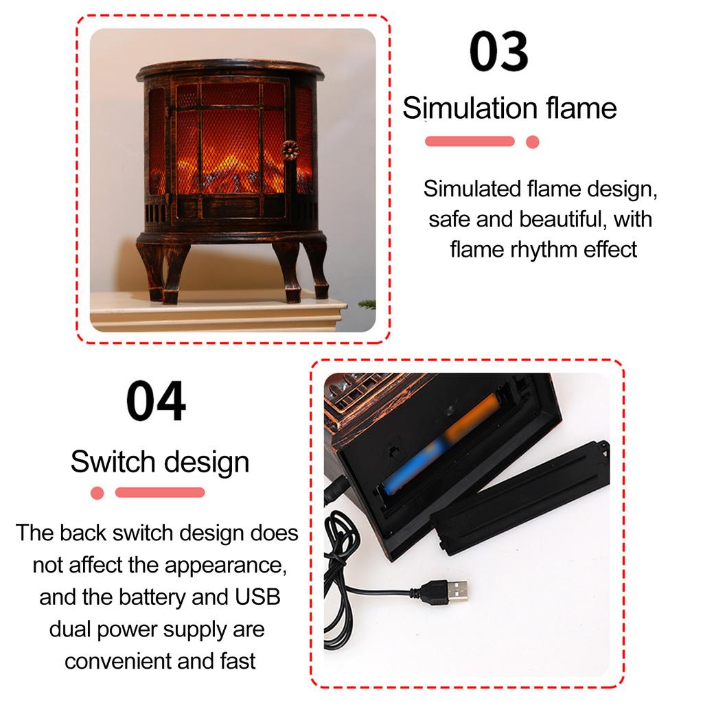 Antique Decoration LED Lantern Simulation Flame Fireplace Lantern Lamp Waterproof Unique Vintage