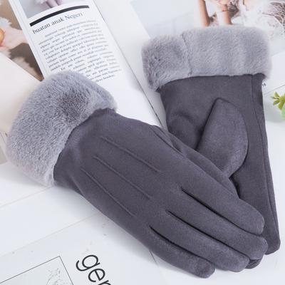 Autumn and Winter Warm Riding Ladies Deerskin Velvet Gloves Cute Korean Fashion Outdoor Velvet Padded Touch Screen Gloves.