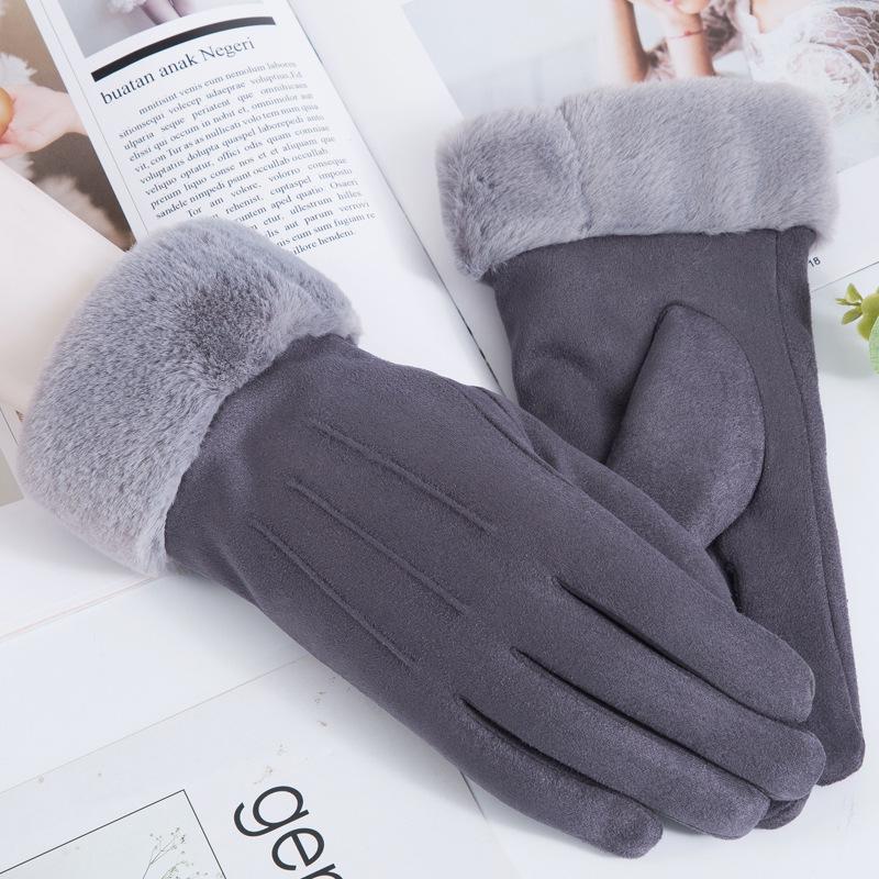 Suede Ladies Gloves Warm and Stylish In Autumn and Winter Cute Korean Version of Touch Screen Plus Velvet Padded Riding.
