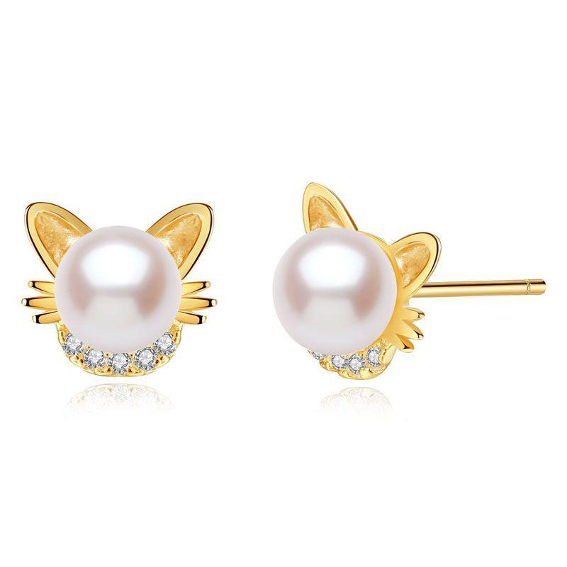 Hot Selling Fashionable Pearl Cat Diamond Earrings