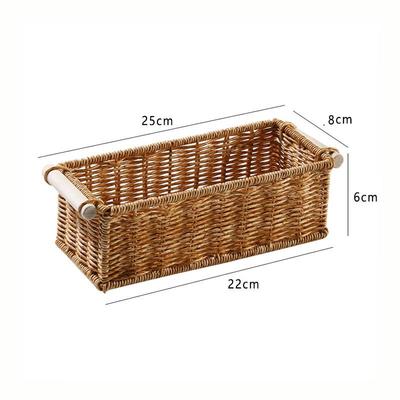 European Style Faux Rattan Desktop Storage Baskets with Wooden Handles, Small, 2-Pack